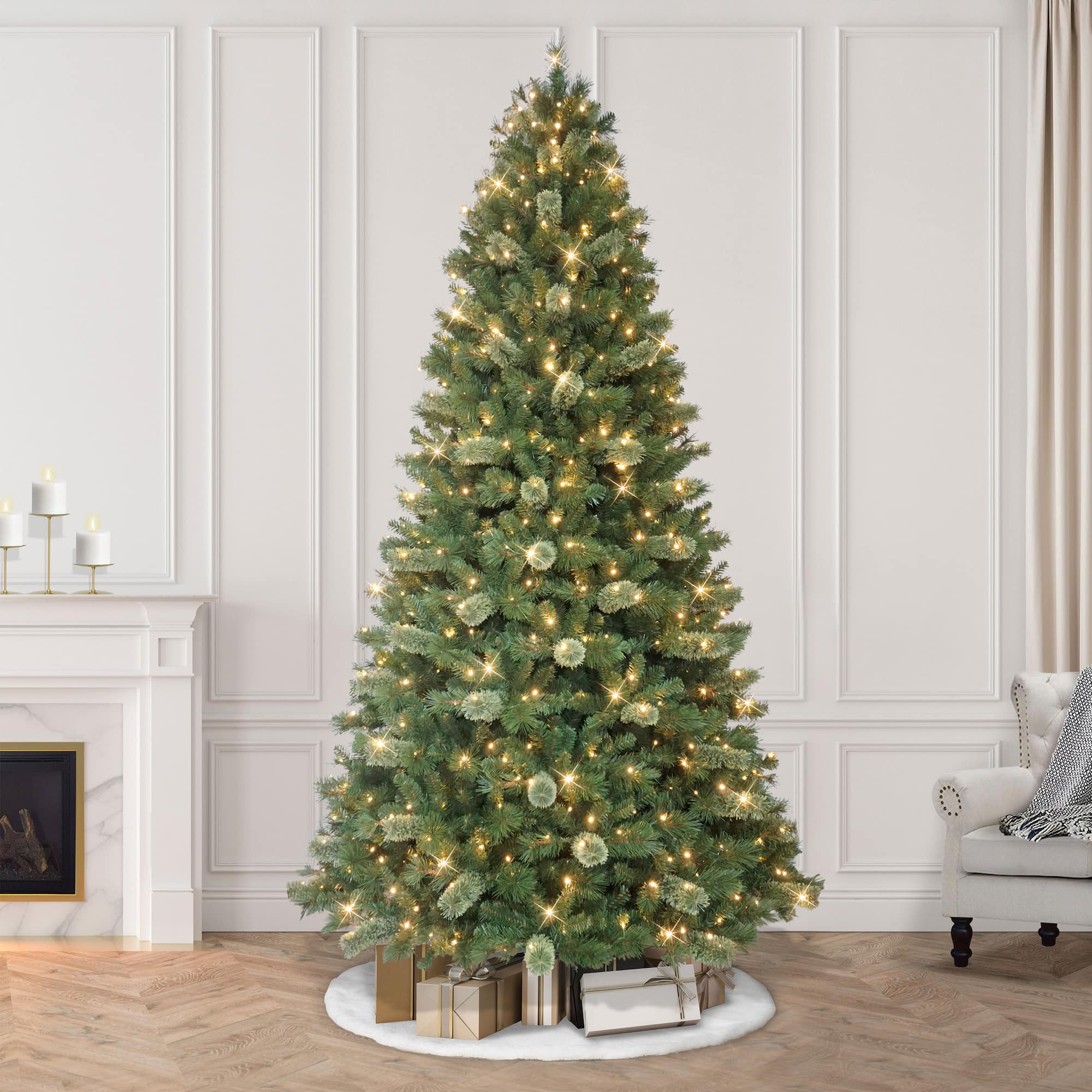 9ft. Pre-Lit Green Artificial Teton Pine Tree, Warm White LED Lights